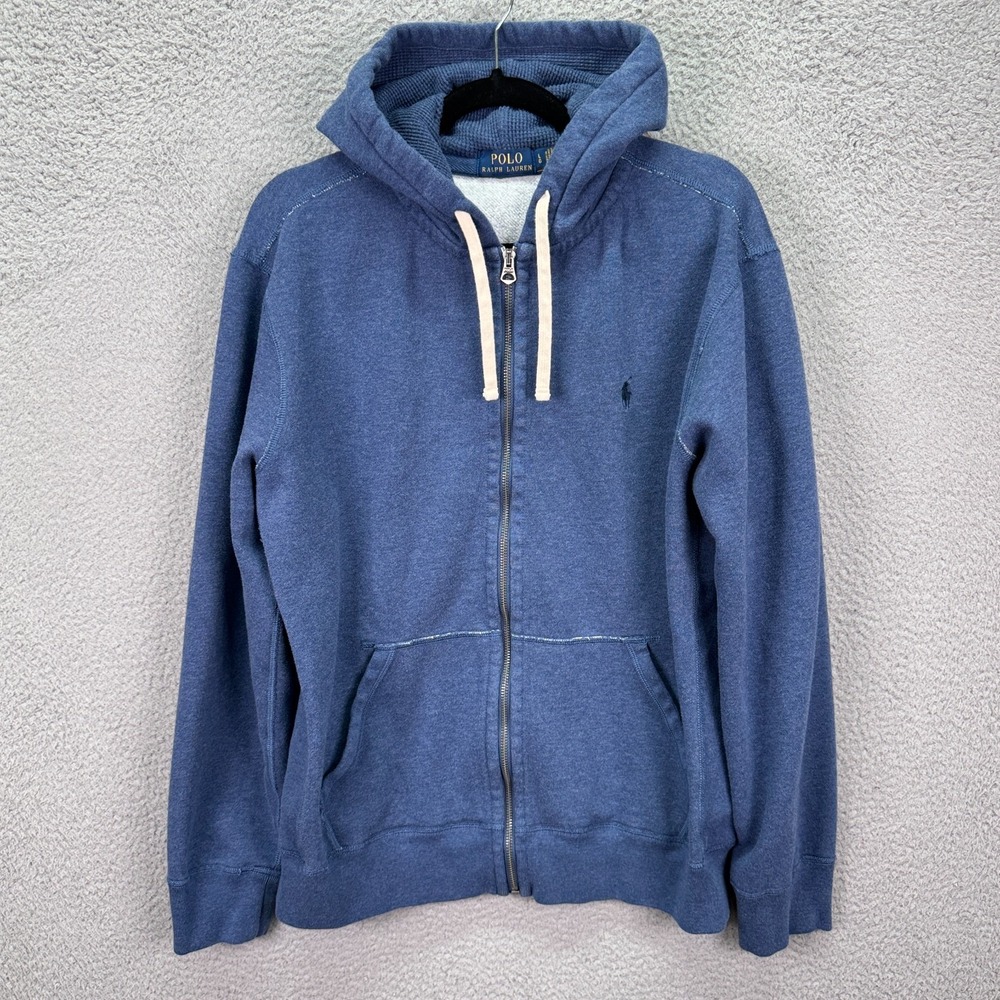 Polo Ralph Lauren Hoodie Mens L Blue Preppy Waffle Knit Rugged‎ Heritage Basic